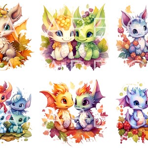 80 PNG Fall / Autumn Dragons Clipart, Fantasy Watercolor Dragons ...