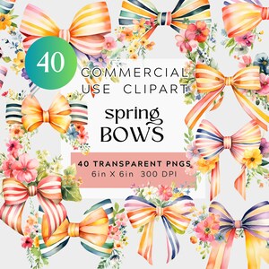 Lente strikken met bloemen - aquarel clipart bundel - lente Pasen bloemen PNGs, transparante achtergrond commercieel gebruik, digitale download