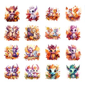 80 PNG Fall / Autumn Dragons Clipart, Fantasy Watercolor Dragons ...