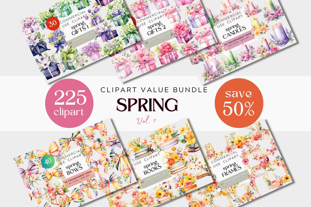 Spring Mega Clipart BUNDLE 6 Packs in One - Gifts, Frames, Bows ...