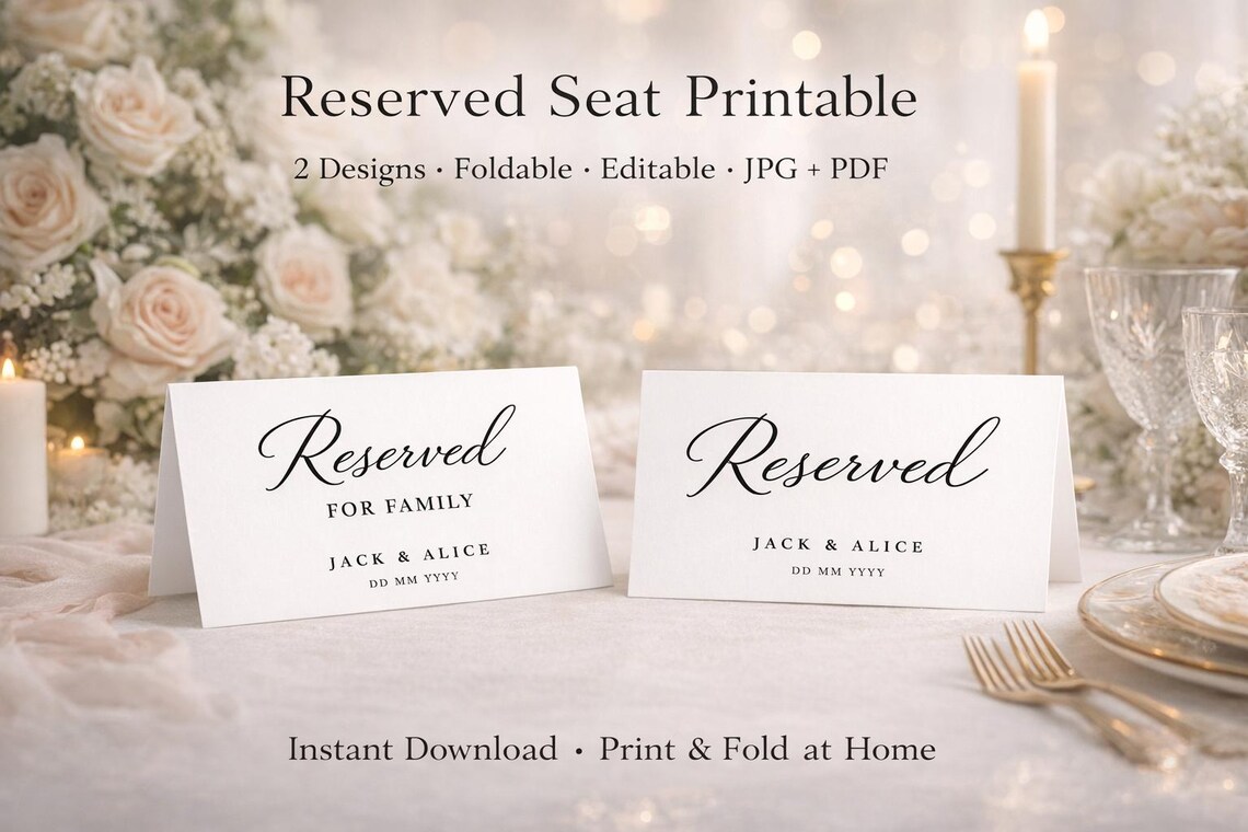 Seating Signs Reserved Seating Signs Template | Editable Wedding Table Signs ...