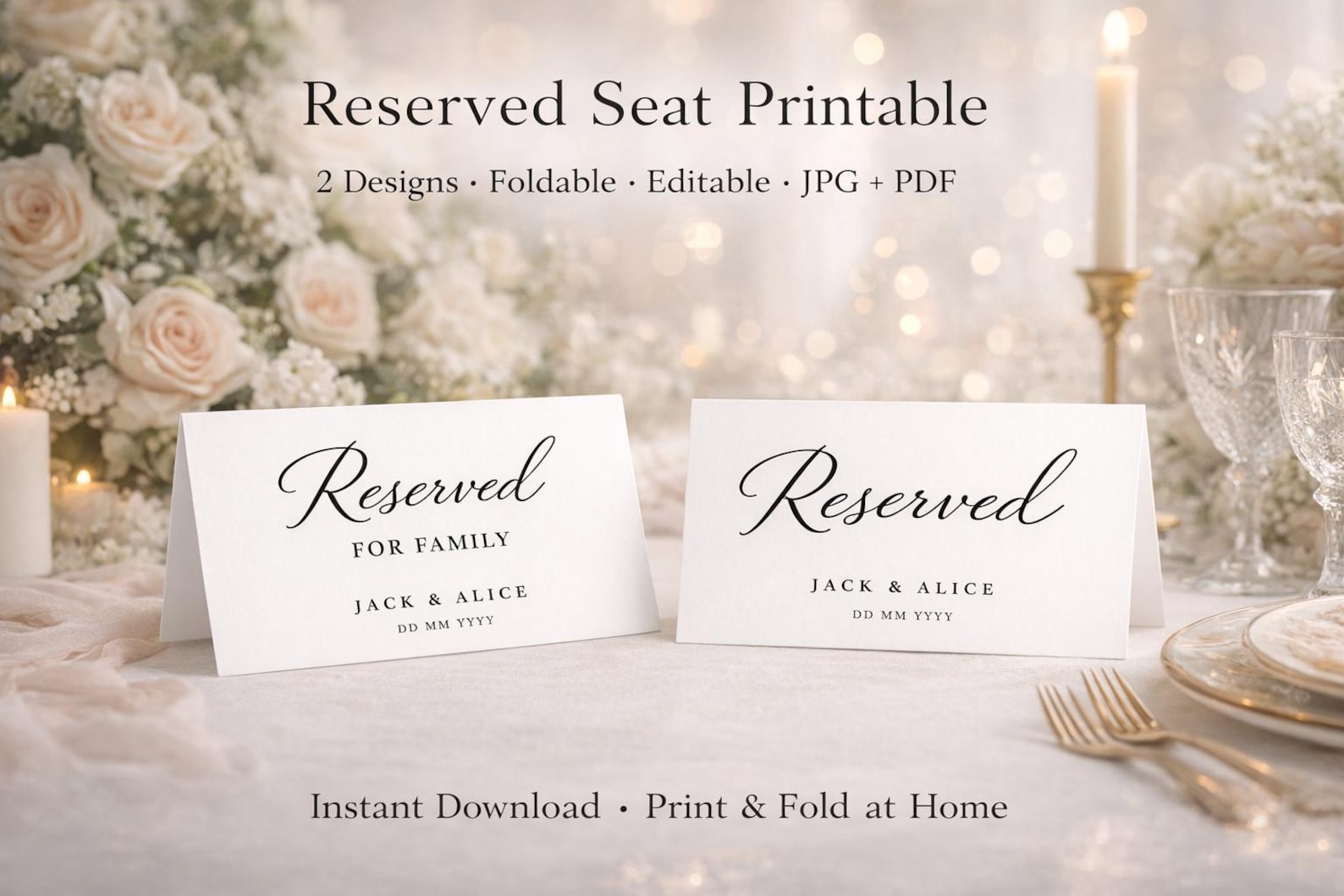 Reserved Seating Signs Template | Editable Wedding Table Signs ...