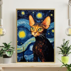 Starry Night Cornish Rex Cat Jigsaw Puzzle 300/500/1000 Piece