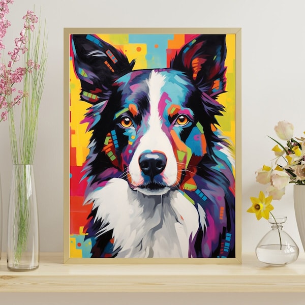 Face of Border Collie Jigsaw Puzzle 300/500/1000 Piece, Modernist Painting Style Border Collie Mug Shot Puzzle