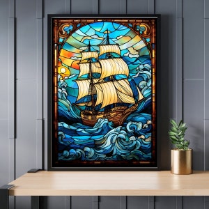 Stained Glass Old Sail Ship Jigsaw Puzzle 300/500/1000 Piece