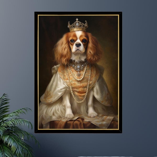 Puzzle Cavalier King Charles Spaniel Royal Queen 300/500/1000 pièces - Cadeau portrait d'animal royal pour propriétaire de Cavalier King Charles Spaniel