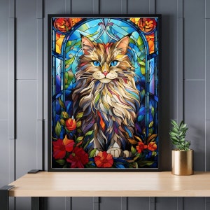 Stained Glass Siberian Cat Jigsaw Puzzle 300/500/1000 Piece