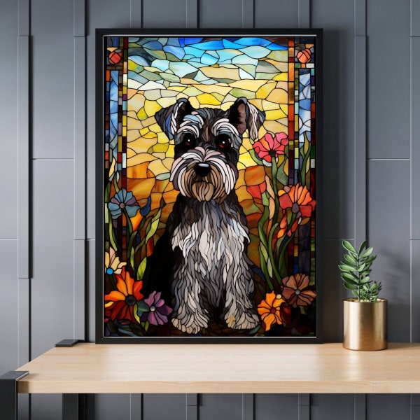 Stained Glass Miniature Schnauzer Jigsaw Puzzle 300/500/1000 Piece