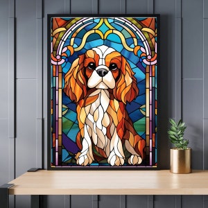 Rompecabezas de Cavalier King Charles Spaniel con vidrieras de 300/500/1000 piezas