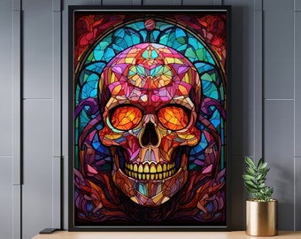 Stained Glass Colorful Skull of Gem Jigsaw Puzzle 300/500/1000 Piece