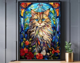 Buntglas-Puzzle „Sibirische Katze“, 300/500/1000 Teile