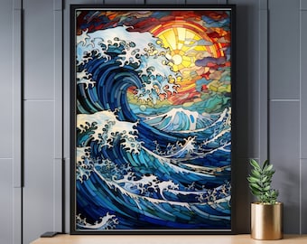 Stained Glass The Great Wave Off Kanagawa Jigsaw Puzzle 300/500/1000 Piece