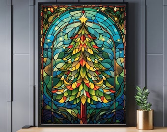 Stained Glass Christmas Tree Jigsaw Puzzle 300/500/1000 Piece, Holiday Puzzle for Christmas