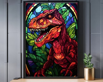 Stained Glass T-Rex Dinosaur Jigsaw Puzzle 300/500/1000 Piece