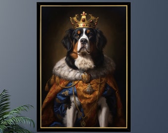 Bernese Mountain Dog Royal King Jigsaw Puzzle 300/500/1000 Piece - Pet Royal Portrait Gift for Bernese Mountain Dog Owner