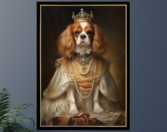 Cavalier King Charles Spaniel Royal Queen Jigsaw Puzzle 300/500/1000 Piece - Pet Royal Portrait Gift for Cavalier King Charles Spaniel Owner