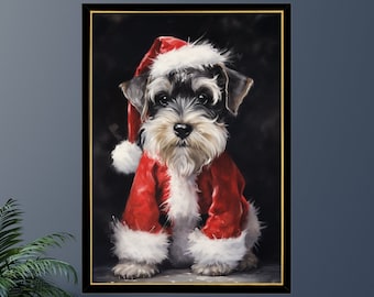 Santa Miniature Schnauzer Jigsaw Puzzle 300/500/1000 Piece - Pet Santa Costume Portrait Christmas Gift for Miniature Schnauzer Owner