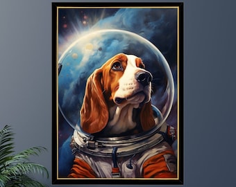 Astronaut Bassett Hound Jigsaw Puzzle 300/500/1000 Piece - Pet Astronaut Portrait Gift for Bassett Hound Owner