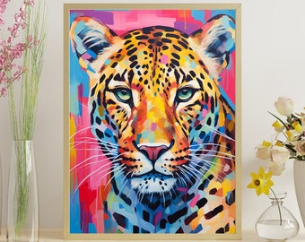 Face of Leopard Jigsaw Puzzle 300/500/1000 Piece, Modernist Painting Style Leopard Mug Shot Puzzle