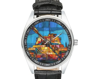 Buntglas Panzeruhr: Schwarzes Lederband, Militärkunst