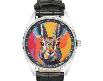 Modernist Hase Armbanduhr mit schwarzem Lederband, Uhren für Männer und Frauen - Perfektes Geschenk für Hasenliebhaber