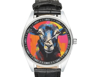 Montre moderniste mouton Blackface avec bracelet en cuir noir, montres pour hommes et femmes - Cadeau parfait pour les amateurs de moutons Blackface