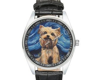 Montre nuit étoilée du Yorkshire Terrier avec bracelet en cuir noir, montres pour hommes et femmes - Cadeau parfait pour les amateurs de Yorkshire Terrier