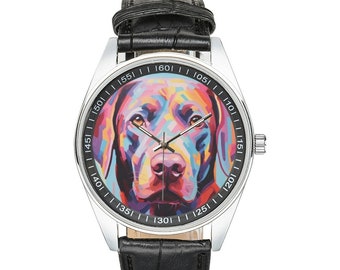 Montre labrador moderniste avec bracelet en cuir noir, montres pour hommes et femmes - Cadeau parfait pour les amateurs de Labrador