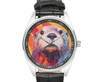 Modernist Otter Armbanduhr mit schwarzem Lederband, Uhren für Männer und Frauen - Perfektes Geschenk für Otter-Liebhaber