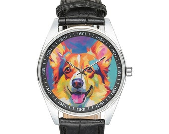 Modernistische Pembroke-Walisercorgis-Uhr mit schwarzem Lederarmband, Uhren für Männer und Frauen – perfektes Geschenk für Pembroke-Walisercorgis-Liebhaber