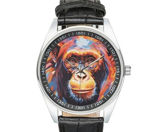 Modernistische Orang-Utan-Uhr mit schwarzem Lederband, Uhren für Männer und Frauen – perfektes Geschenk für Orang-Utan-Liebhaber