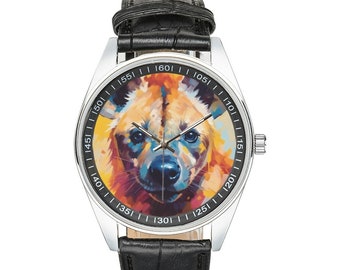 Modernist Hyäne Uhr mit schwarzem Lederband, Uhren für Herren und Damen - Perfektes Geschenk für Hyänenliebhaber