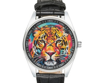 Montre Jaguar moderniste avec bracelet en cuir noir, montres pour homme et femme - Cadeau parfait pour les amateurs de Jaguar