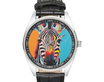 Modernistische Zebra-Uhr mit schwarzem Lederband, Uhren für Männer und Frauen – perfektes Geschenk für Zebra-Liebhaber