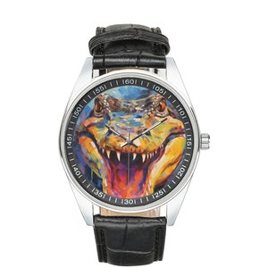 Modernist Alligator Watch with Black Leather Band, Watches for Men and Women - Perfect Gift for Alligator Lovers