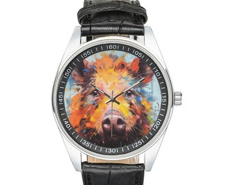 Modernist Wildschwein Armbanduhr mit schwarzem Lederband, Uhren für Männer und Frauen - Perfektes Geschenk für Wildschwein-Liebhaber