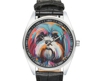 Modernistische Shih Tzu-Uhr mit schwarzem Lederarmband, Uhren für Männer und Frauen – perfektes Geschenk für Shih Tzu-Liebhaber