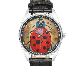Modernistische Coccinellidae-Uhr mit schwarzem Lederarmband, Uhren für Männer und Frauen – perfektes Geschenk für Coccinellidae-Liebhaber