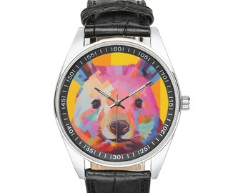 Modernistische Wombat-Uhr mit schwarzem Lederband, Uhren für Männer und Frauen – perfektes Geschenk für Wombat-Liebhaber