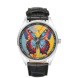 Butterfly Watch: Modernist Style with Black Leather Band