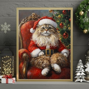 Santa Claus Persians Cat Jigsaw Puzzle 300/500/1000 Piece - Cozy Xmas Holiday Gift for Pet-Loving Family in Christmas