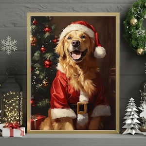 Santa Claus Golden Retriever Jigsaw Puzzle 300/500/1000 Piece - Cozy Xmas Holiday Gift for Pet-Loving Family in Christmas