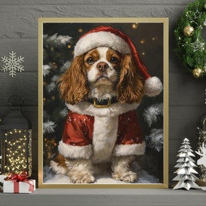 Santa Claus Cavalier King Charles Spaniel Jigsaw Puzzle 300/500/1000 Piece - Cozy Xmas Holiday Gift for Pet-Loving Family in Christmas