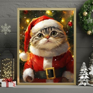 Santa Claus Scottish Fold Cat Jigsaw Puzzle 300/500/1000 Piece - Cozy Xmas Holiday Gift for Pet-Loving Family in Christmas