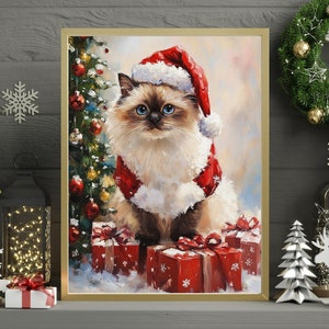 Santa Claus Birman Cat Jigsaw Puzzle 300/500/1000 Piece - Cozy Xmas Holiday Gift for Pet-Loving Family in Christmas