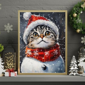 Scottish Fold Cat Snowman Jigsaw Puzzle 300/500/1000 Piece - Fun Winter Holiday Gift for Pet-Loving Family in Christmas