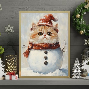 Persians Cat Snowman Jigsaw Puzzle 300/500/1000 Piece - Fun Winter Holiday Gift for Pet-Loving Family in Christmas