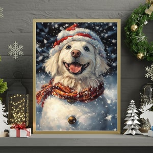 White Retriever Snowman Jigsaw Puzzle 300/500/1000 Piece - Fun Winter Holiday Gift for Pet-Loving Family in Christmas