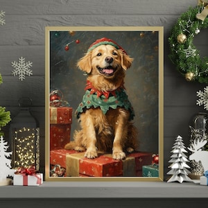 Christmas Elf Golden Retriever Jigsaw Puzzle 300/500/1000 Piece - Fun X-mas Holiday Puzzles for Pet-Loving Family in Christmas
