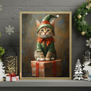 Christmas Elf American Curl Cat Jigsaw Puzzle 300/500/1000 Piece - Fun X-mas Holiday Puzzles for Pet-Loving Family in Christmas